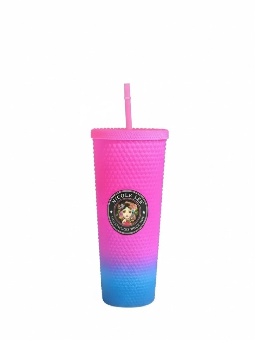 Nicole Lee Studded Tumbler Pink Blue 24oz Cold Cup with Straw Alma De Colores